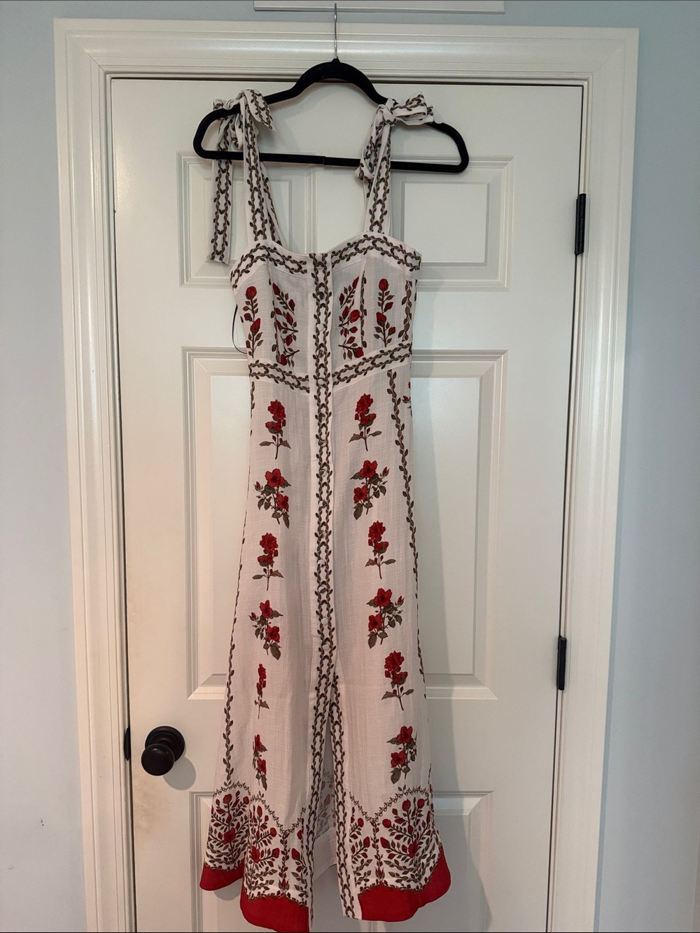 H&M White Maxi Dress with Red Floral Embroidery